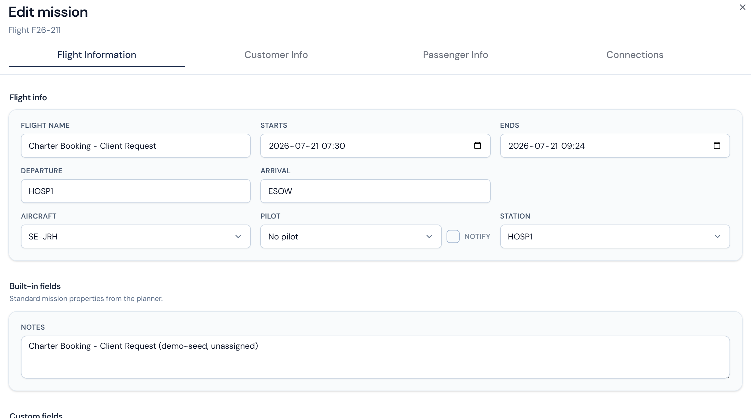 Mission edit form