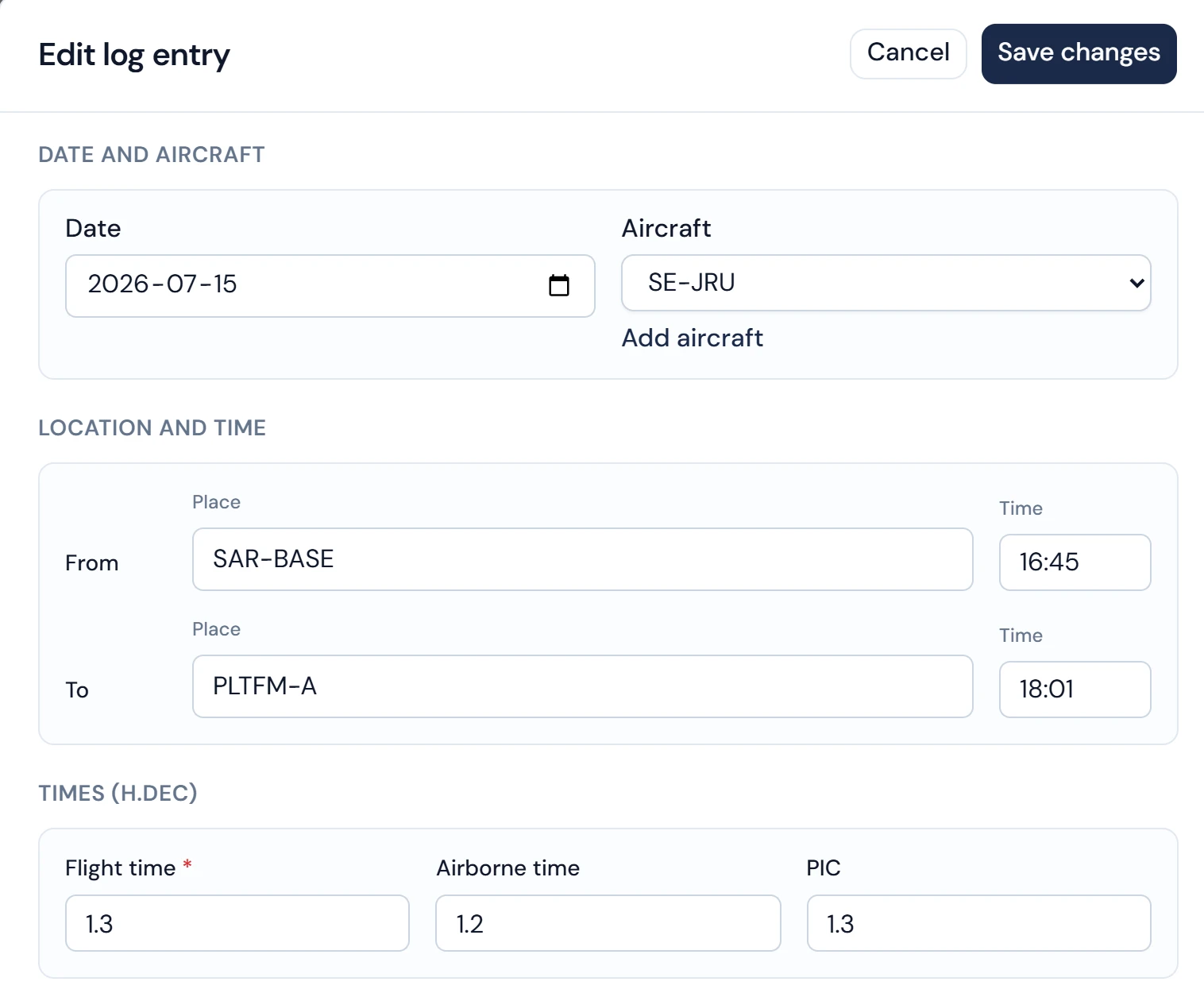 The add-log-entry form