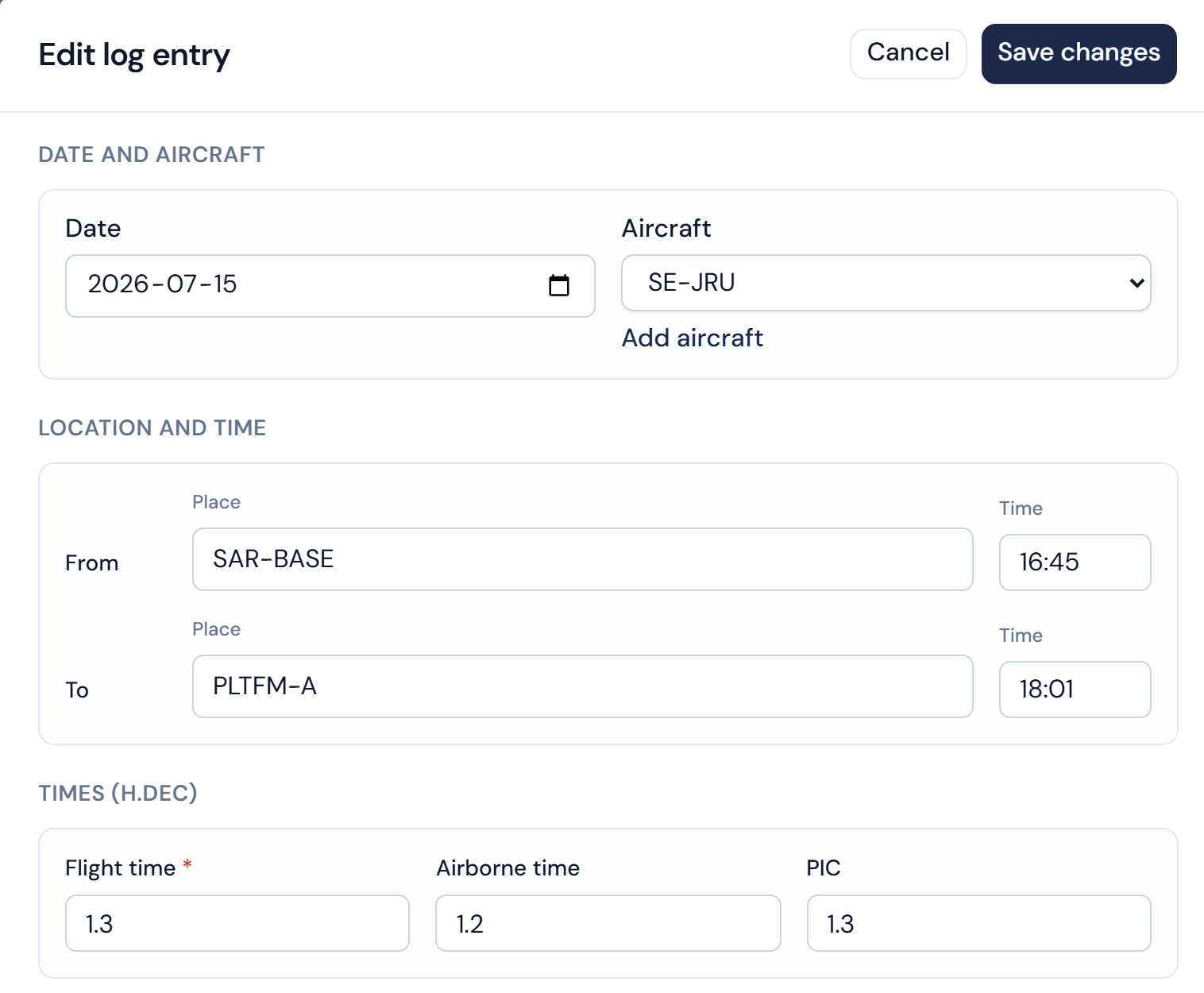 The add-log-entry form